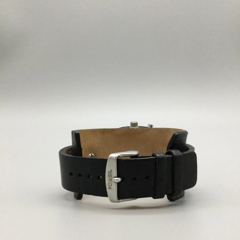 Fossil Big Tic Mens Watch 39mm Green Blue Dial Steel Black Leather New Battery